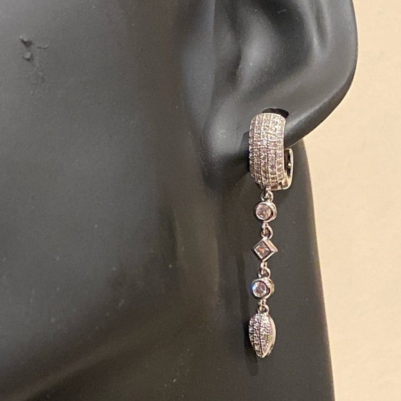 Sterling Forever Malik Drop Rhodium Plated Hoop Earrings - Picture 2 of 9